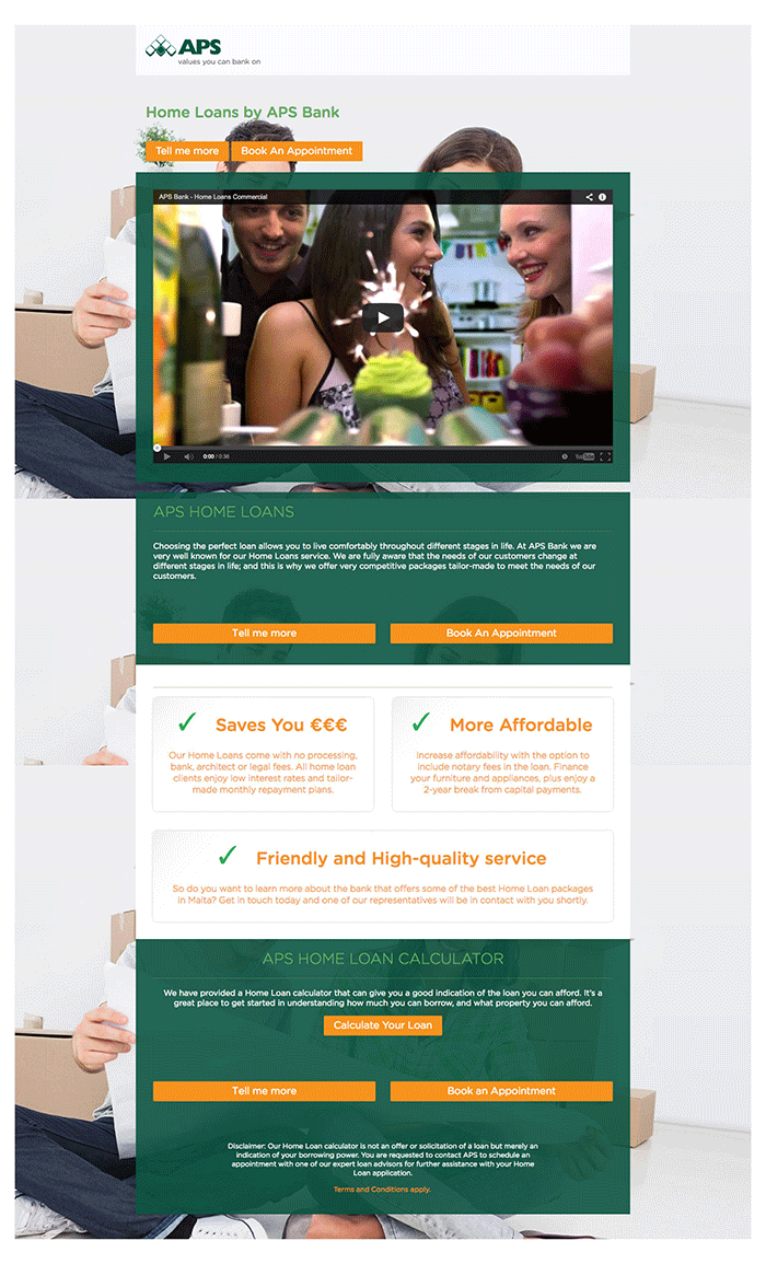 Ideal landing page APS home loans